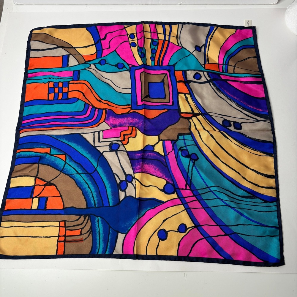 St Topaz Hand Printed Art Scarf 100% Silk Made in Italy Abstract Geometric Multi